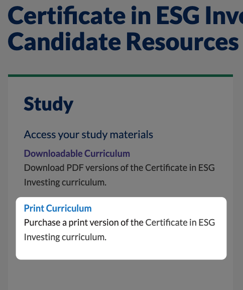 Print Curriculum for the Certificate in ESG Investing